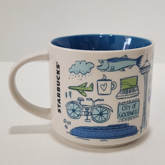 Starbucks Been There Series Seattle Mug 14 oz Blue Ceramic Coffee Tea Cup 2022 - Picture 3 of 5